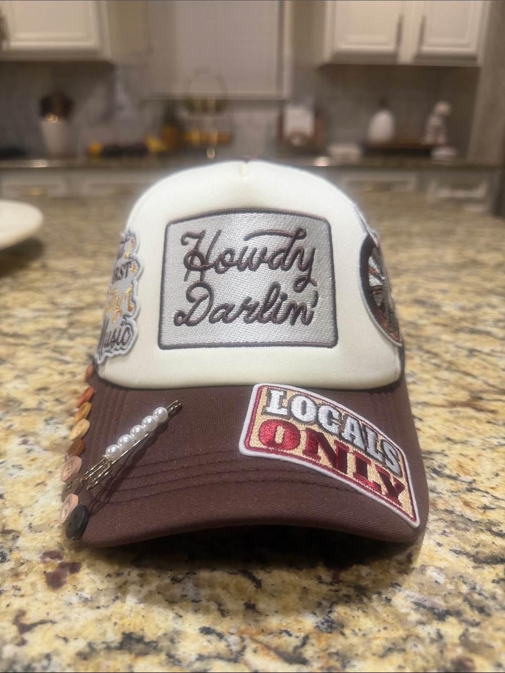 Howdy Darlin' Patch Trucker Hat - Cream & Brown